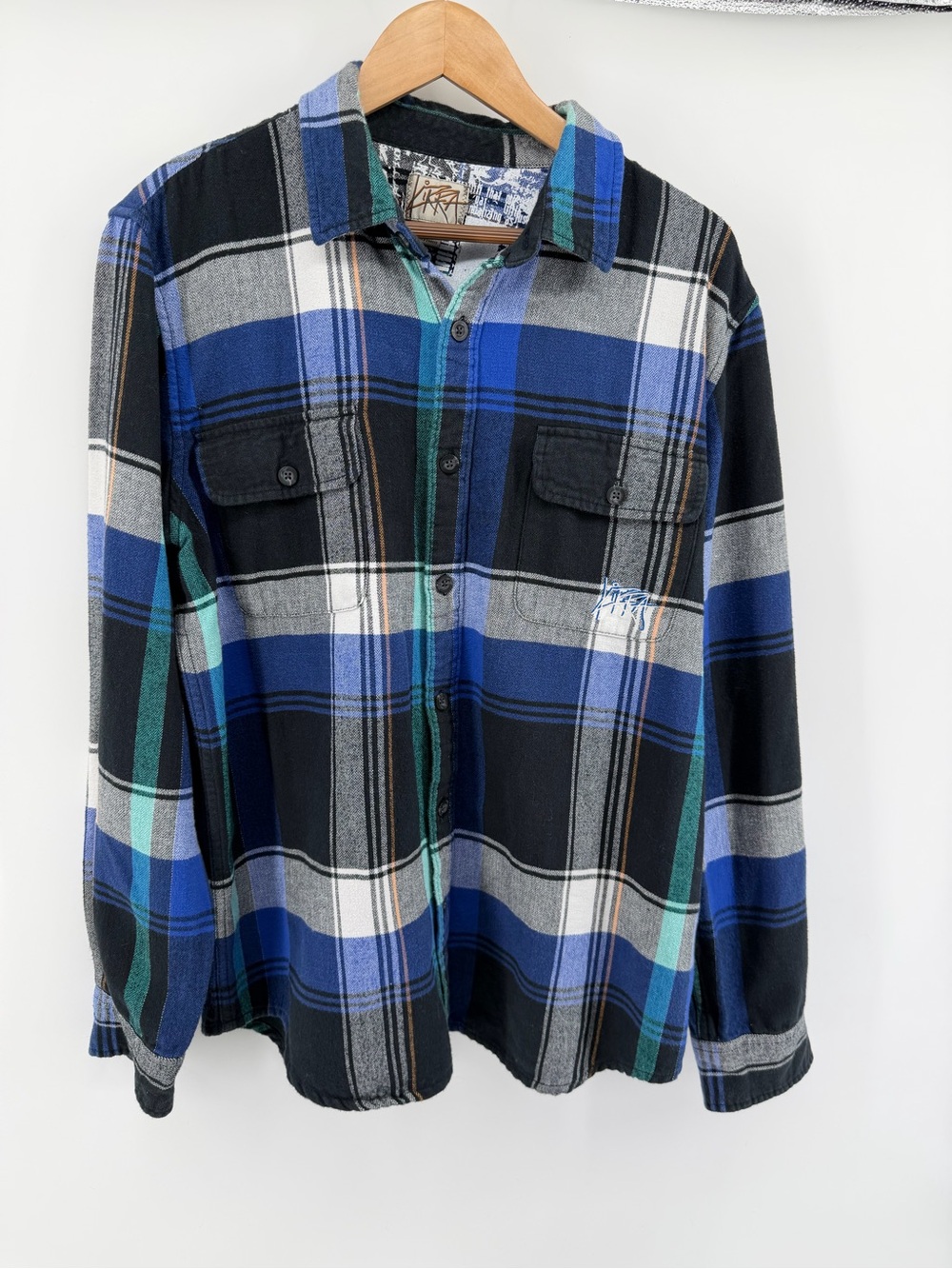 Kirra Blue Black Gray Plaid Button-Down Shirt